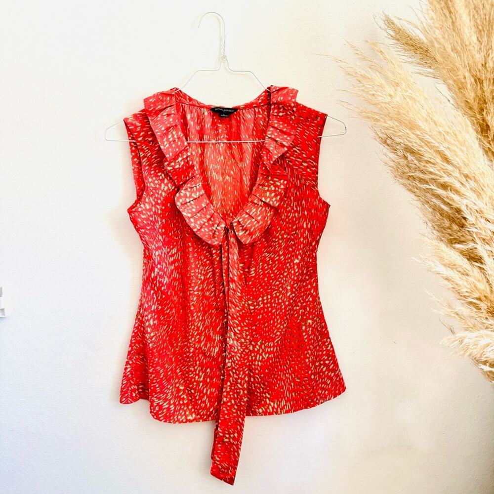 BANANA REPUBLIC Salmon Pink Cream Beige Print Neck Tie Button Tank Top Blouse S - Picture 2 of 14